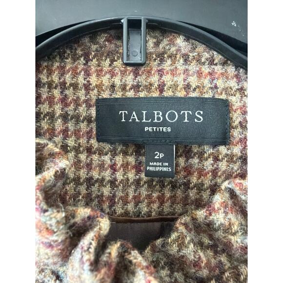 Talbots Brown Houndstooth Wool Blazer Womens Petite Sz 2 Old Money Career Ruffle - Picture 3 of 9